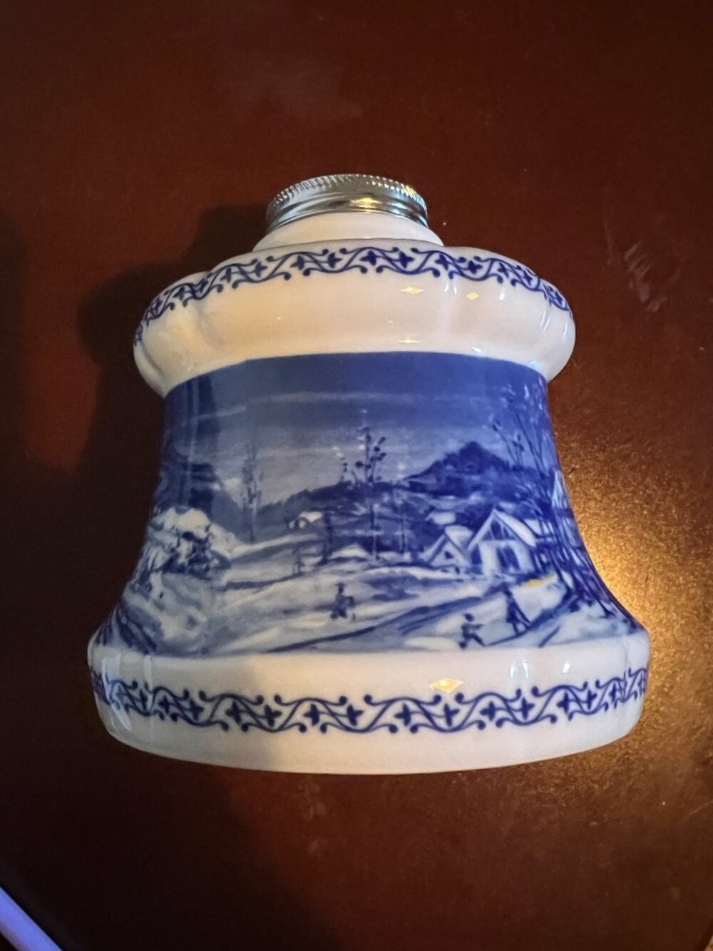 Porcelain Oil Base Lamp Base Vintage 1980 Blue Winters Eve Lamplight Farms Limit